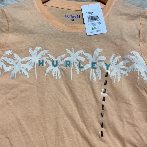 NWT Hurley Cropped Tee Peach Medium Palm Tree Graphic - Picture 3 of 5